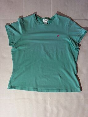 Lilly Pulitzer Teal Short Sleeve Tee with Pink Palm Embroidery